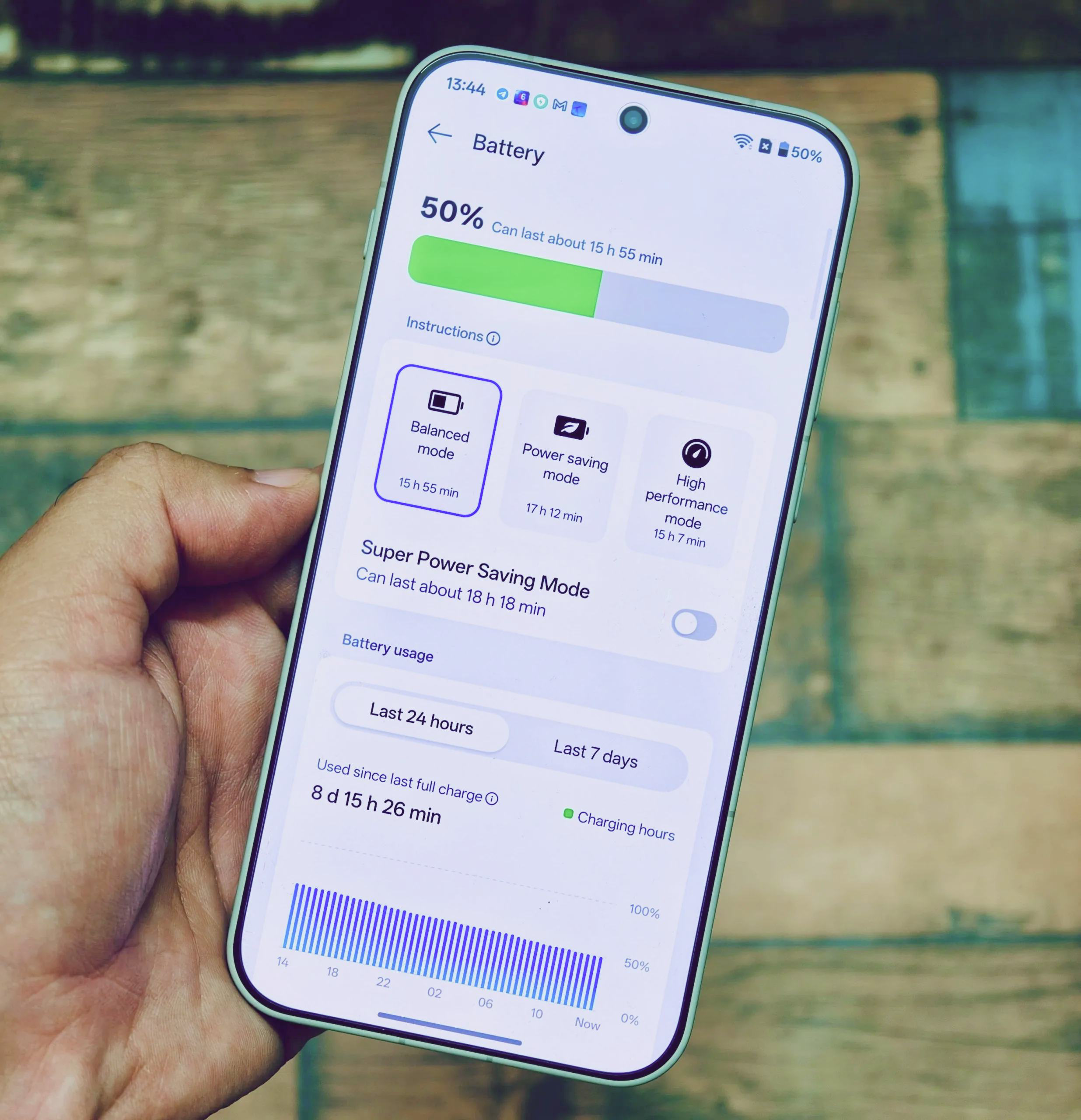 Phone battery health settings screen